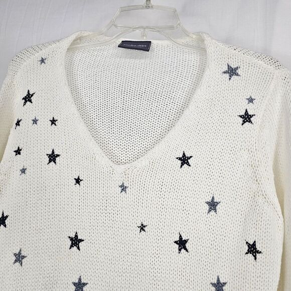 Wooden Ships Breaker Mini Stars V-Neck Cotton Sweater Women's Size S/M - Picture 3 of 6